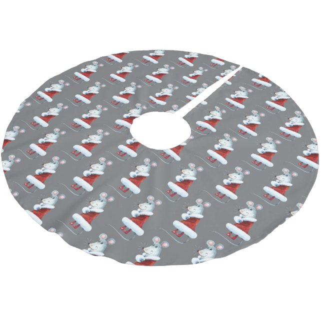 Whimsical Christmas Mouse Pattern Brushed Polyester Tree Skirt (Angled)