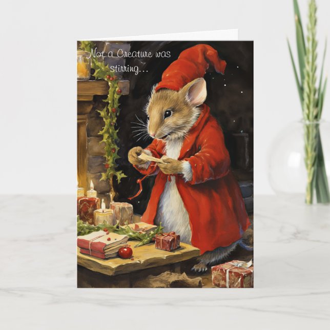 Whimsical Christmas Mouse with Script Holiday Card (Front)