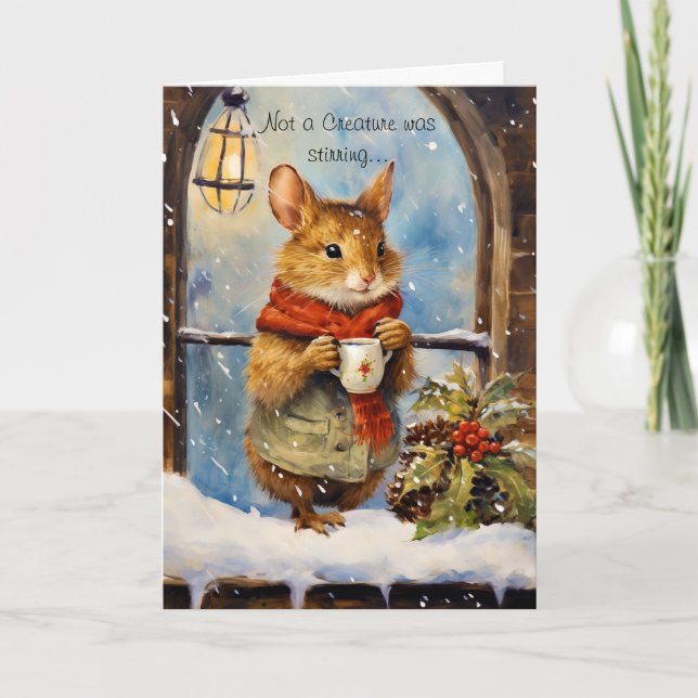 Whimsical Christmas Mouse with Script Holiday Card (Front)
