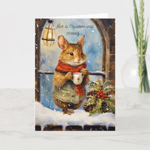 Whimsical Christmas Mouse with Script Holiday Card