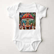 Whimsical Christmas Mushroom Baby Jersey Bodysuit