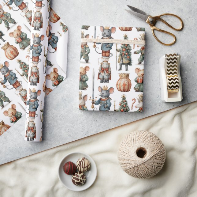 Whimsical Christmas Nutcracker Mice Wrapping Paper (Crafts)