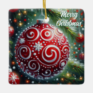Whimsical Christmas Ornament Red White Swirls