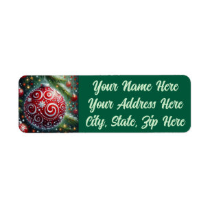 Whimsical Christmas Ornament Red White Swirls Return Address Label