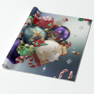 Whimsical Christmas Ornaments and Candy Cane Wrapping Paper