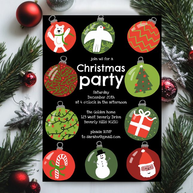 Whimsical Christmas Ornaments Holiday Party Custom Invitation (Whimsical Christmas Ornaments Holiday Party Custom Invitation
)