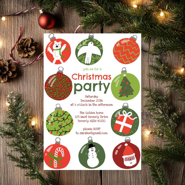 Whimsical Christmas Ornaments Holiday Party Custom Invitation (Whimsical Christmas Ornaments Holiday Party Custom Invitation
)