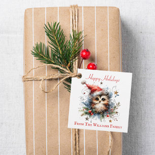 Whimsical Christmas Owl Gift Tag