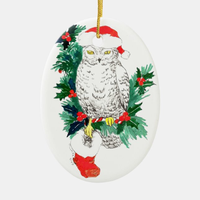 Whimsical Christmas Owl & Stocking Ornament (Front)