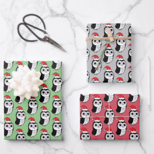 Whimsical Christmas Owls Wrapping Paper Sheet