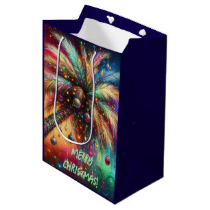 Whimsical Christmas Palm Tree Tropical Beach Vivid Medium Gift Bag