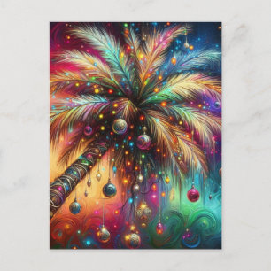 Whimsical Christmas Palm Tree Tropical Beach Vivid Postcard