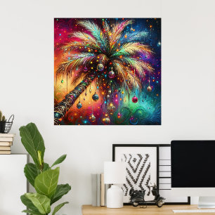Whimsical Christmas Palm Tree Tropical Beach Vivid Poster