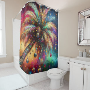 Whimsical Christmas Palm Tree Tropical Beach Vivid Shower Curtain