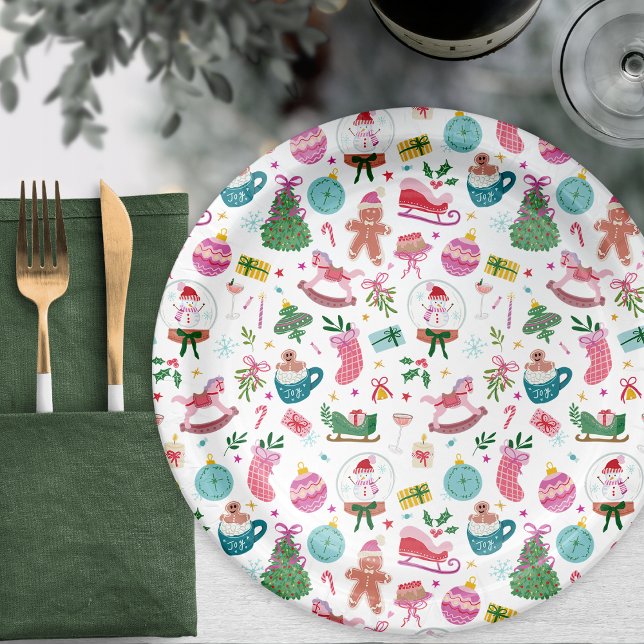 Whimsical Christmas Paper Plate (Whimsical Hand-drawn Christmas Icons Bring Joy to Your Holiday Table — by Painted Paperie)