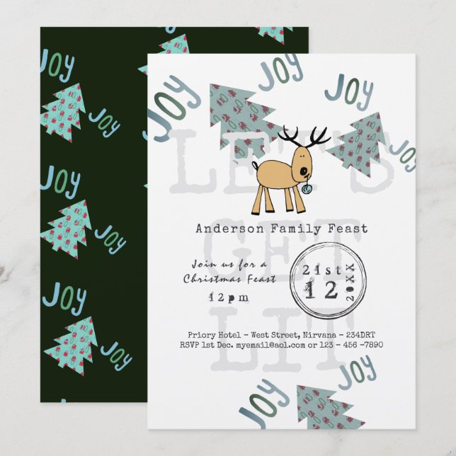 Whimsical Christmas Party Lets Get LIT Rustic Invitation (Front/Back)