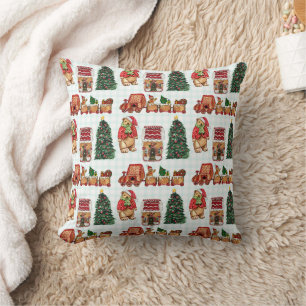 Whimsical christmas pattern with bears, trees, and cushion