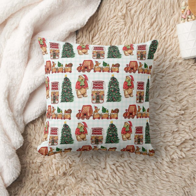 Whimsical christmas pattern with bears, trees, and cushion (Blanket)