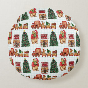 Whimsical christmas pattern with bears, trees, and round cushion