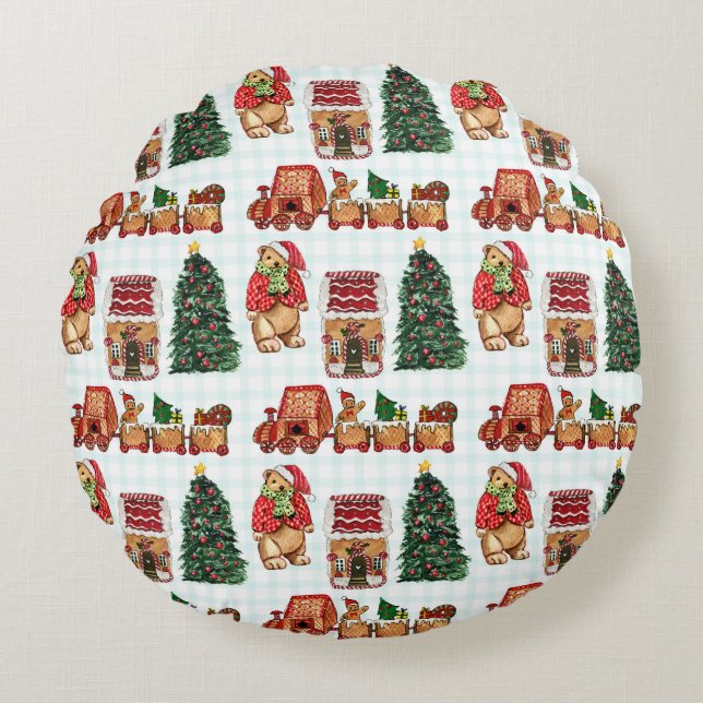 Whimsical christmas pattern with bears, trees, and round cushion (Front)