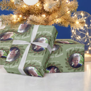 Whimsical Christmas Photo - Calligraphy - Branches Wrapping Paper