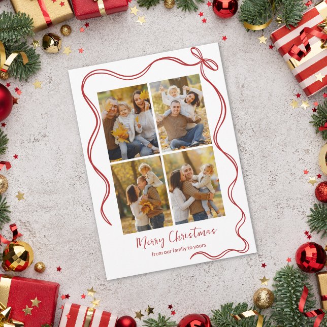 Whimsical Christmas Photo Card with Red Bow (Creator Uploaded)
