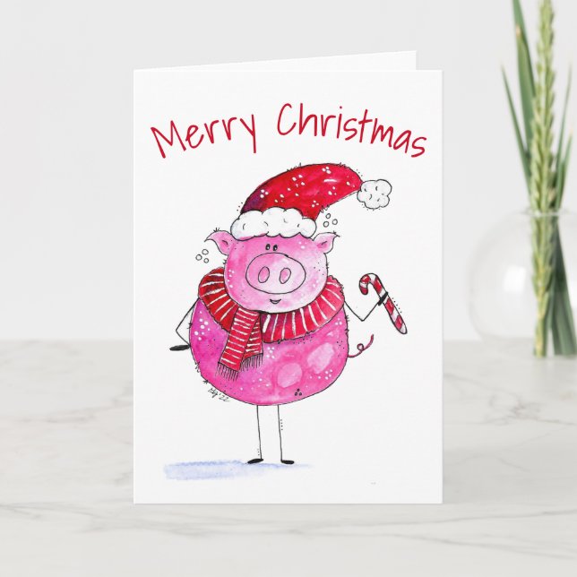 Whimsical Christmas Pig Card (Front)