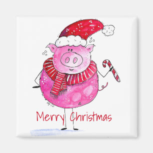 Whimsical Christmas Pig Magnet