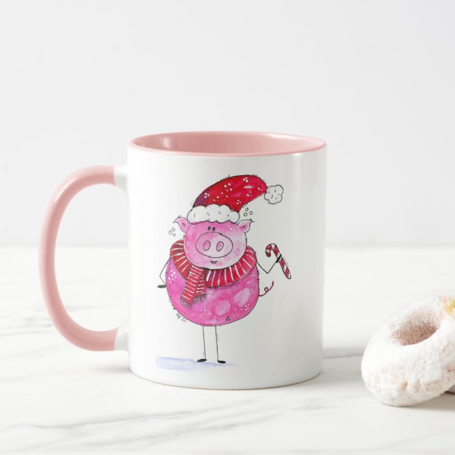 Whimsical Christmas Pig Mug (With Donut)