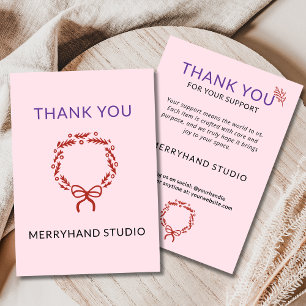 Whimsical Christmas Pink Wreath Funky  Thank You Card