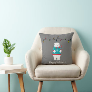 Whimsical Christmas Polar Bear Holiday Cushion