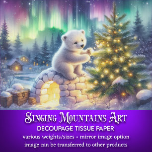 Whimsical Christmas Polar Bear & Tree Decoupage Tissue Paper