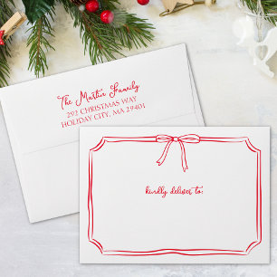 Whimsical Christmas   Red Festive Bow Holiday Card Envelope