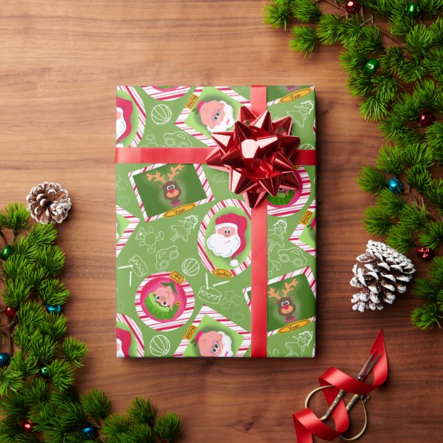 Whimsical Christmas Red & Green Santa's Helpers Wrapping Paper (Holiday Gift)