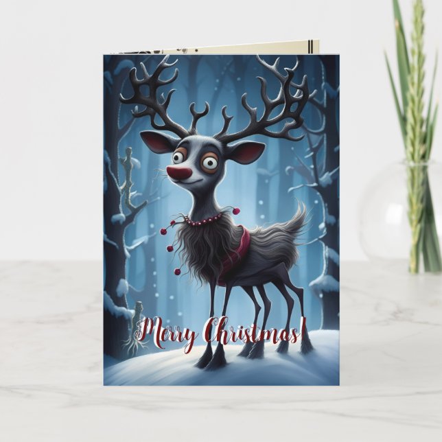 Whimsical Christmas Reindeer Customise-able Card (Front)