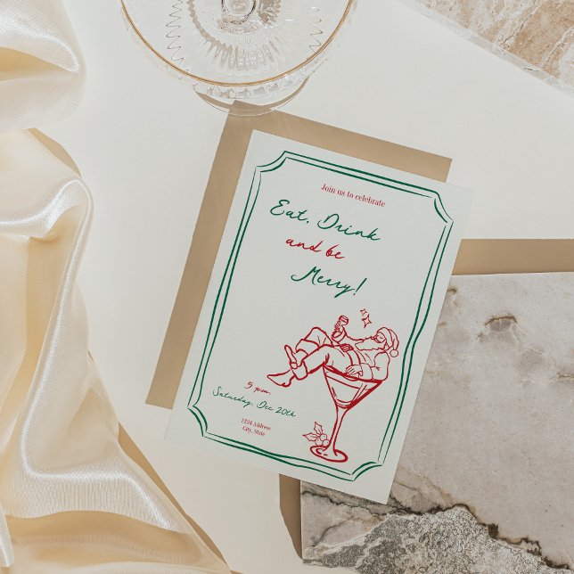 Whimsical Christmas Santa Martini Invitation ( )