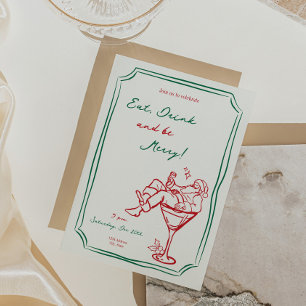 Whimsical Christmas Santa Martini Invitation