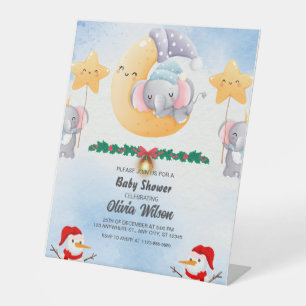 Whimsical Christmas Simple Baby Shower Invitation Pedestal Sign