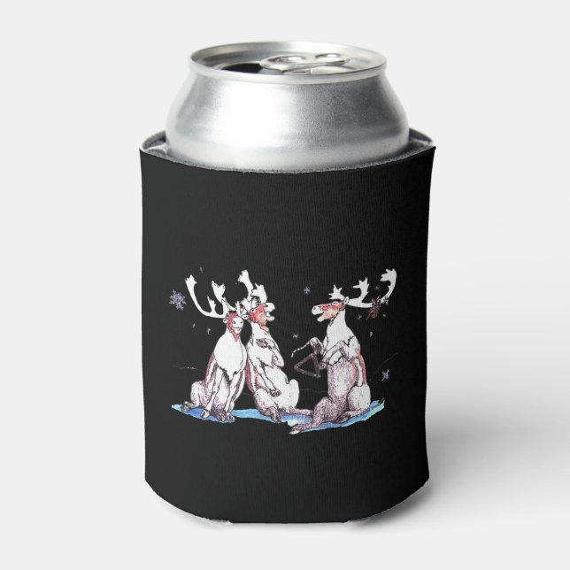 Whimsical Christmas Singing Caribou Can Cooler (Can Front)