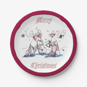 Whimsical Christmas Singing Caribou Serving Paper Plate