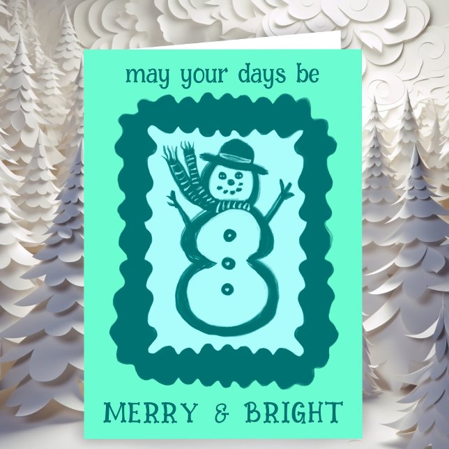 Whimsical Christmas Snowman Merry & Bright Holiday Card (Whimsical Christmas Snowman Merry & Bright Holiday Card
)