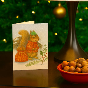 Whimsical Christmas Squirrel Wildlife  Holiday Card