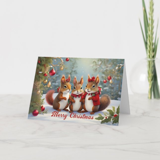 Whimsical Christmas Squirrels Delight  Card (Front)