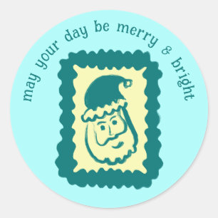 Whimsical Christmas Stamp Cute Custom Merry Bright Classic Round Sticker
