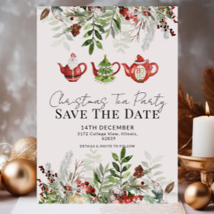 Whimsical Christmas Tea Party Save the Date Invitation