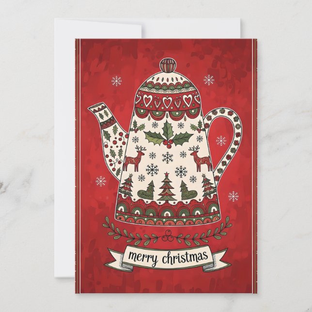 Whimsical Christmas Teapot  Card (Front)