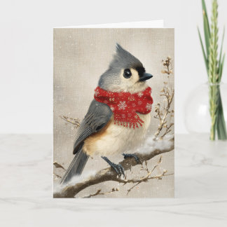 Whimsical Christmas Titmouse Holiday Card