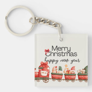 Whimsical Christmas Train Card Key Ring