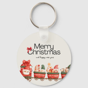 Whimsical Christmas Train Card Key Ring