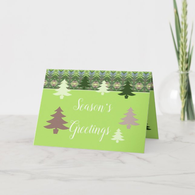 Whimsical Christmas Tree Accented Holiday Card (Front)